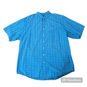 Eddie Bauer Button Front & Collar SS Blue Green Plaid Shirt Men's XLarge